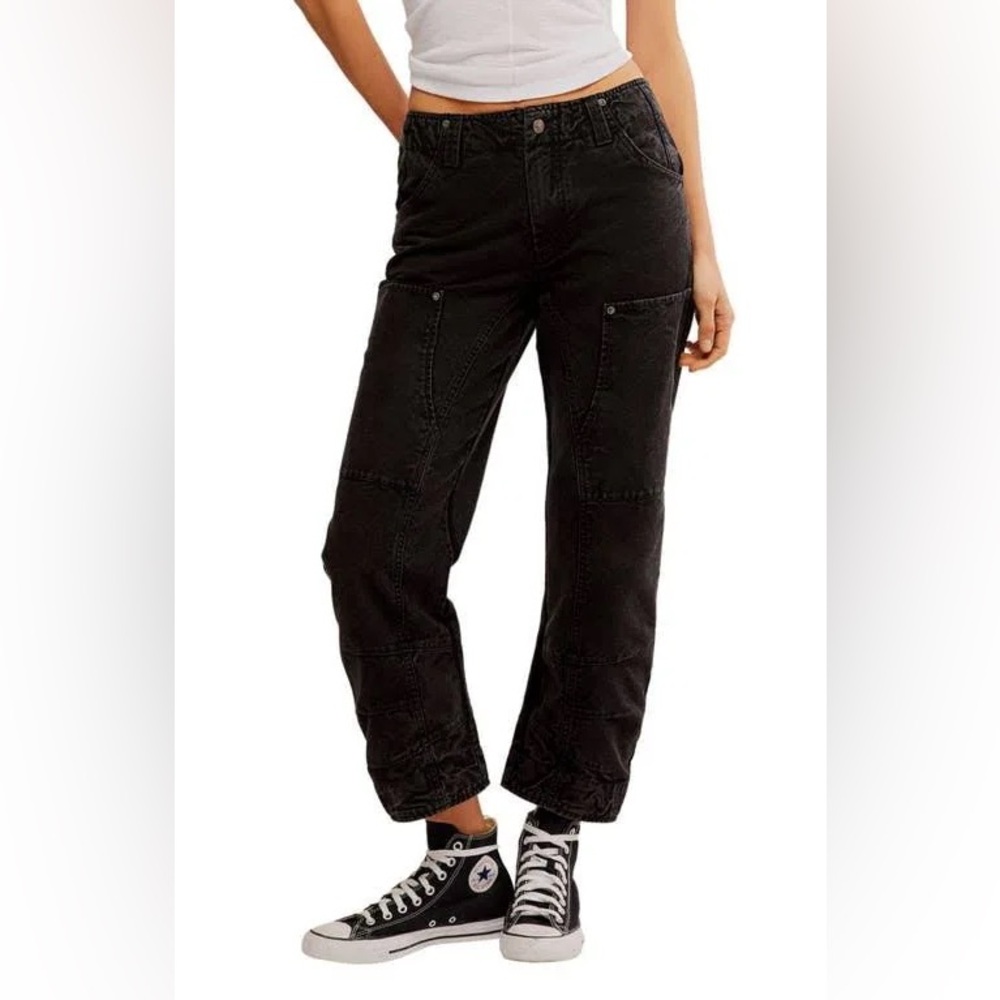 Free People Supersonic Pants 100% Cotton Slim Fit Straight Barrel Black Size 6 - Picture 3 of 14
